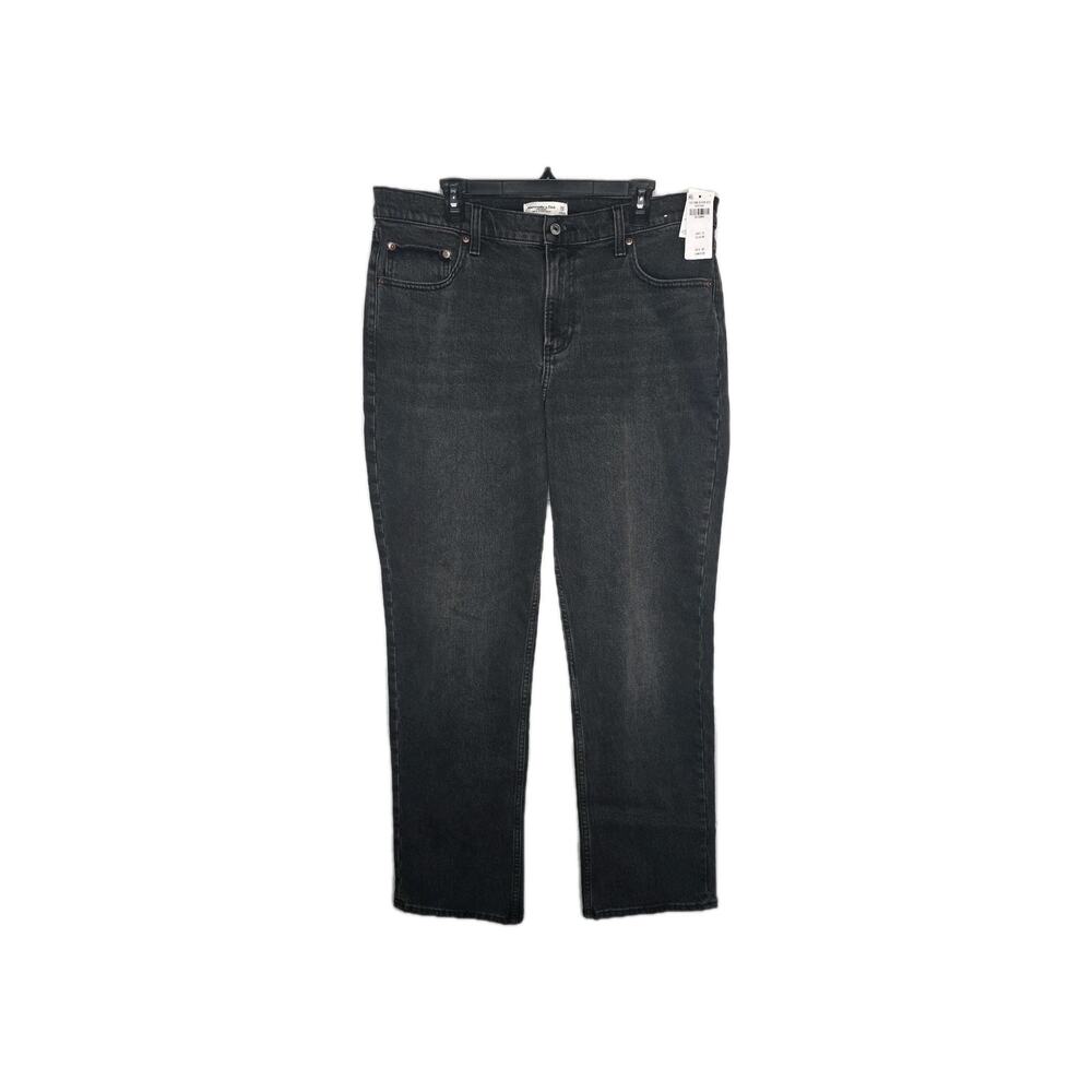 Abercrombie & Fitch Womens 90s Relaxed Mid Rise Black Jeans Straight SZ 32 Long